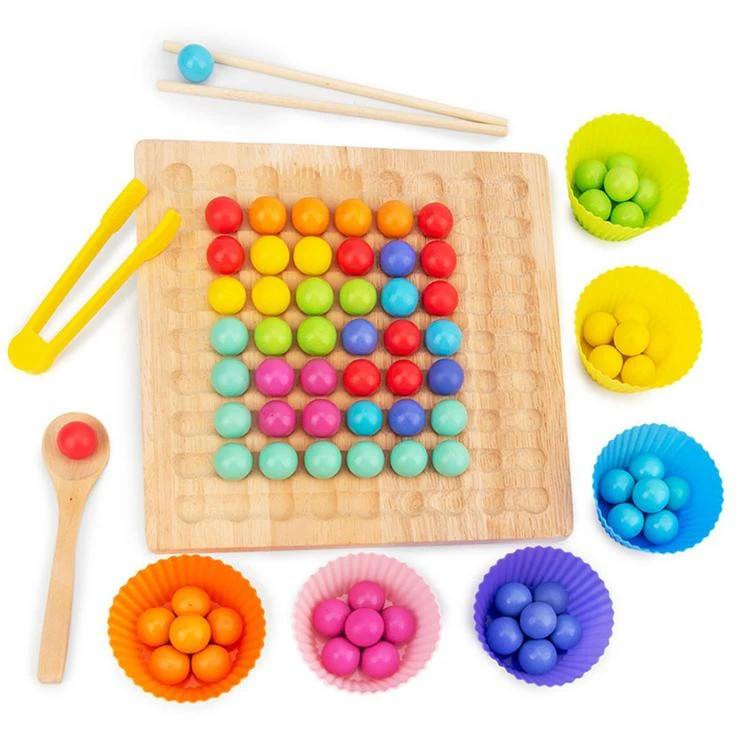 Wooden Clip Beads Rainbow Elimination Two-in-One Early Learning Puzzle Logical Thinking Board Game Educational Toy Gift