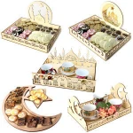 Wooden Islamic Eid Mubarak Ramadan Festival Gurbon Festival Table Decoration Dessert Tray Crafts