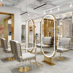 Yoocell Newest gold styling station led light mirror salon chair barber chair modern salon furniture