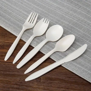 Disposable Biodegradable 6 Inch  Spoon Fork Knife Corn Starch Cutlery Set