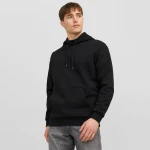 Men’s Solid Black Fleece Hoodie – Casual & Streetwear Pullover Sweatshirt with Kangaroo Pocket & Drawstring Hood
