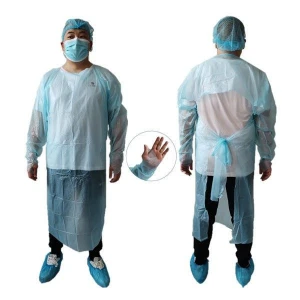 Disposable CPE plastic isolation gown with thumb loop