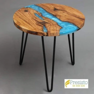olive wood and resin round table