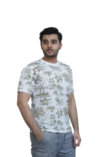 White Leaf Round Neck T-Shirt