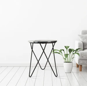 Spitiko Homes Accent Table With polished Iron and Marble top 15x15x17.25 Inch