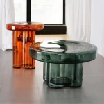 Popular modern design colorful glass round coffee table set living room furniture