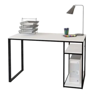 Industrial Modern Metal Frame Wooden Computer Desk with Storage Shelves – 120cm Home Office Study Table Manufacturer Su