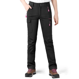 KUTOOK Women's Windproof Fleece Lined Hiking Pants Softshell Cargo Pants with Multiple Pockets