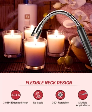 Goose Neck Electric Candle Lighter with Rechargeable Battery Obsidian Black