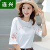 Original [pure cotton] Short sleeve T-shirt Lady fat MM embroidered middle sleeve blouse T-shirt lady pure cotton half sleeve short sleeve