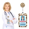 Leopard-print Badge Reel Retractable Easy-to-pull Buckle Badge Holder Clip Fixed Rotating Horizontal Badge Holder