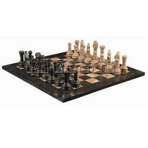 Black & Marina Pink  Marble Natural Stone 16x16 Inch Rustic Chess Set With