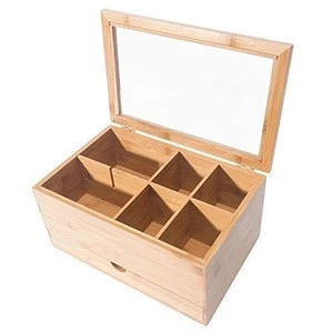 100% Natural Bamboo Storage box With Lid Wholesale Bamboo Tea Box and Condiment Storage Drawer for Sugar and Spoons. Big Chest