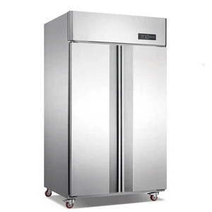 1000L 2 doors upright stainless steel commercial double door refrigerator and freezer