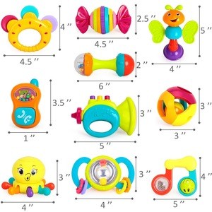 10pcs Baby Rattles Teether, Shaker, Grab and Spin Rattle, Musical Toy Set, Early Educational Toys for 3, 6, 9, 12 Month Baby Inf