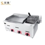 2 in 1 gas griddle&fryer with 3 burner 3 power commercial kitchen stainless steel whole flat griddle high quality