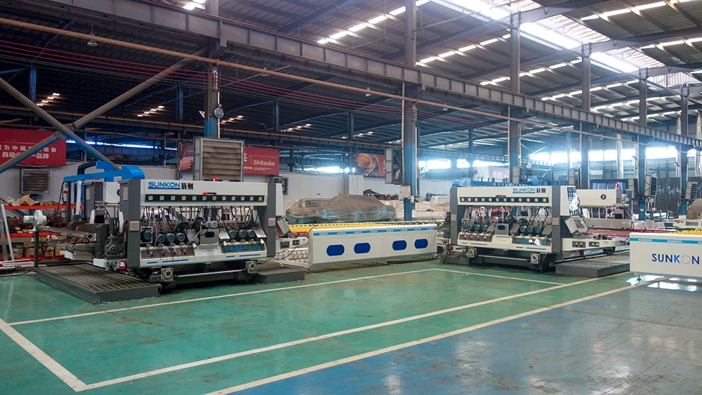 20 22 24 Spindles glass straight line double edger production line with L shape automatic transfer table
