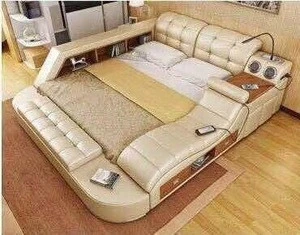 2018 Hot sale Multifunction leather And fabric bed with massager/LED/Locker/USB audio for bedroom furniture