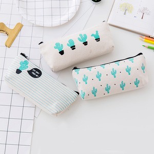 2018 Office Stationery Canvas Popular Cactus Pencil Bag with zipper