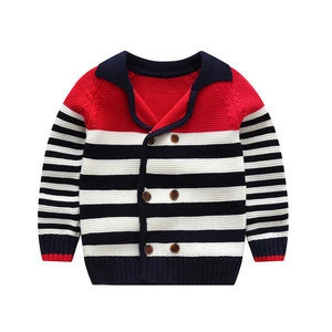 2019 Autumn Kids Sweater for Boys Cardigan Coat Boys Sweaters Striped Cotton Children Double-breasted Jacket Outer Wear