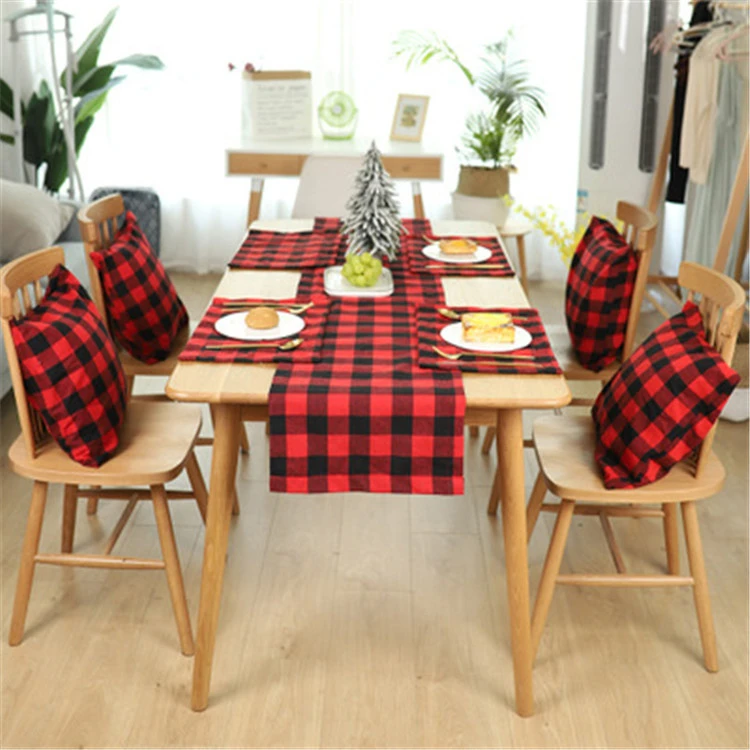 2020 Amazon Hot Selling High Quality Christmas Table Runner Beautiful Black And White Buffalo Check Plaid Table Runner