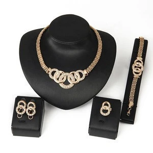 2020 Hot Extravagant Women Costume Jewelry Set Earring Ring Bracelet Gold Plated Snake Chains Choker Cluster Rhinestone Necklace