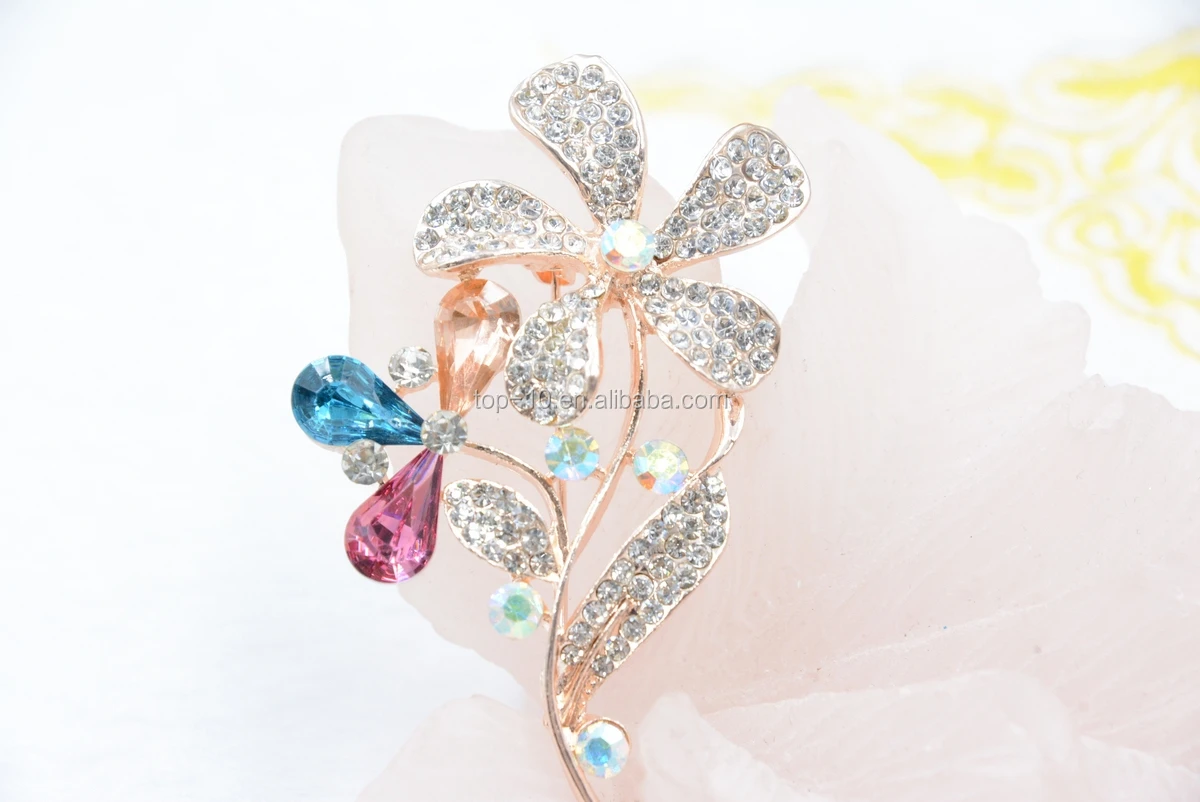 2020 Hot Selling Wholesale Jewelry Rose Gold Plated Rhinestone Crystal Glossom Flower Multi Color Brooch Pin Safety Women Gift
