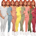 2020 New arrival women t-shirt pants sets women short sleeve stacked pants two piece set