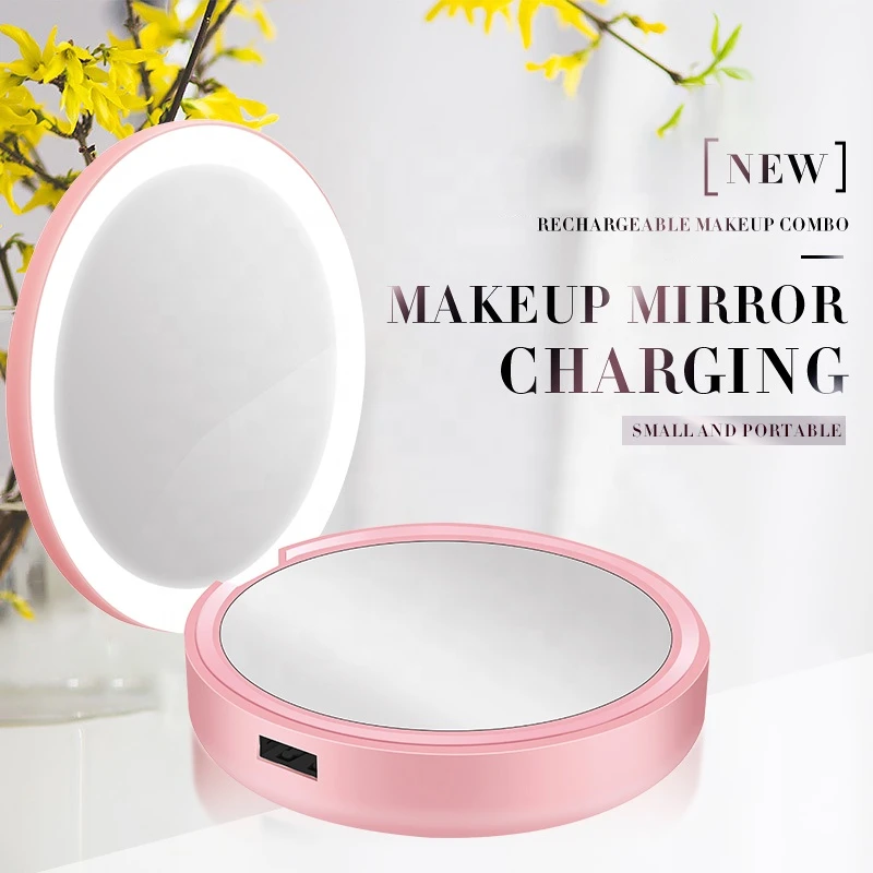 2020 new products Portable Compact vanity Mirror powerbank Lighted LED with light Power Bank Charger for girl makeup power banks