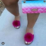 2021 Fashion Summer Flat Hair Ball Slippers Fashion Camera New Bag Set