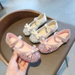 2021 spring new baby diamond bow Girls Fashion Princess single shoes children soft baetiful dance dress shoes