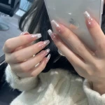24pcs Nails Coffin Glossy Artificial Nebula Nails Art Girls Ballerina Full Cover Fingernails Tips Fake Nails