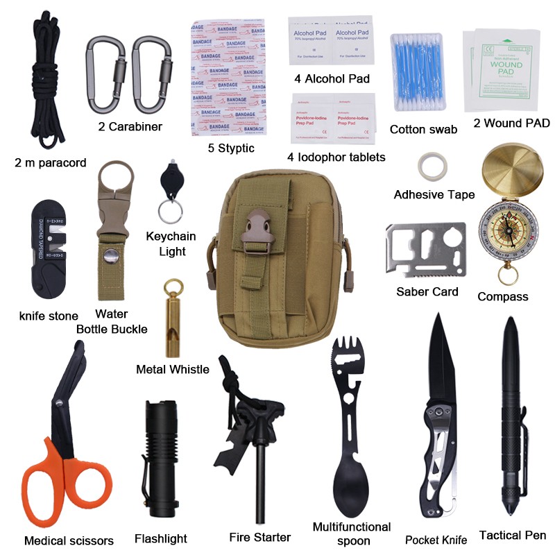25 in 1 Multifunctional Rescue Gear Molle Pouch Emergency Survival Kit with Medical Scissors