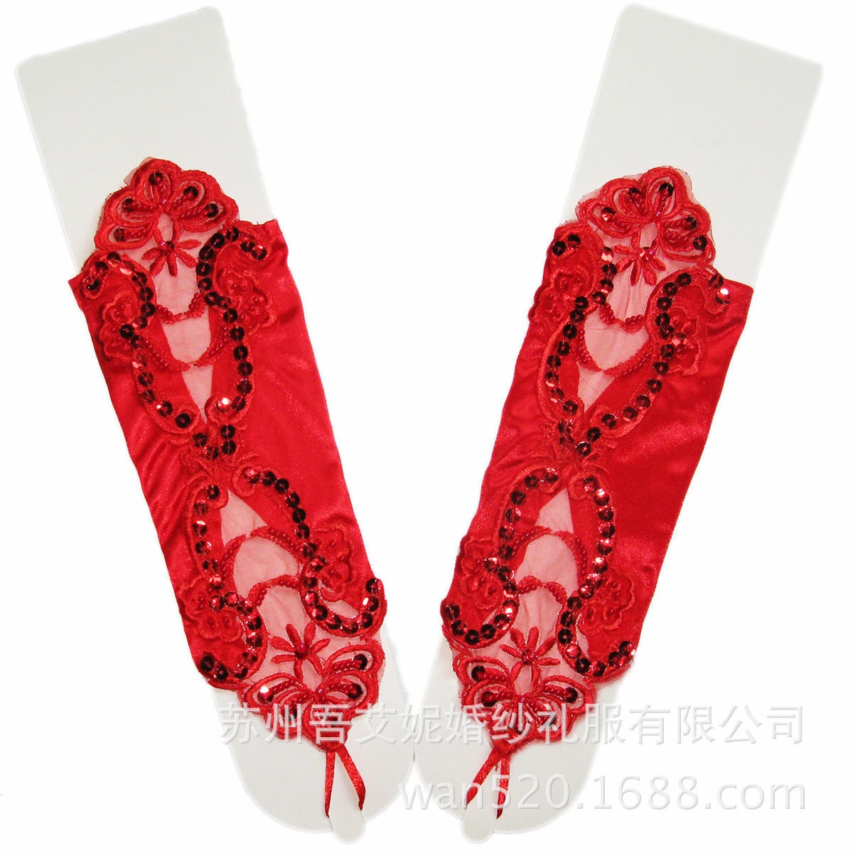 30cm length bride dress Accessories beads sequins decorative Simple Lace fingerless hollow satin wedding gloves