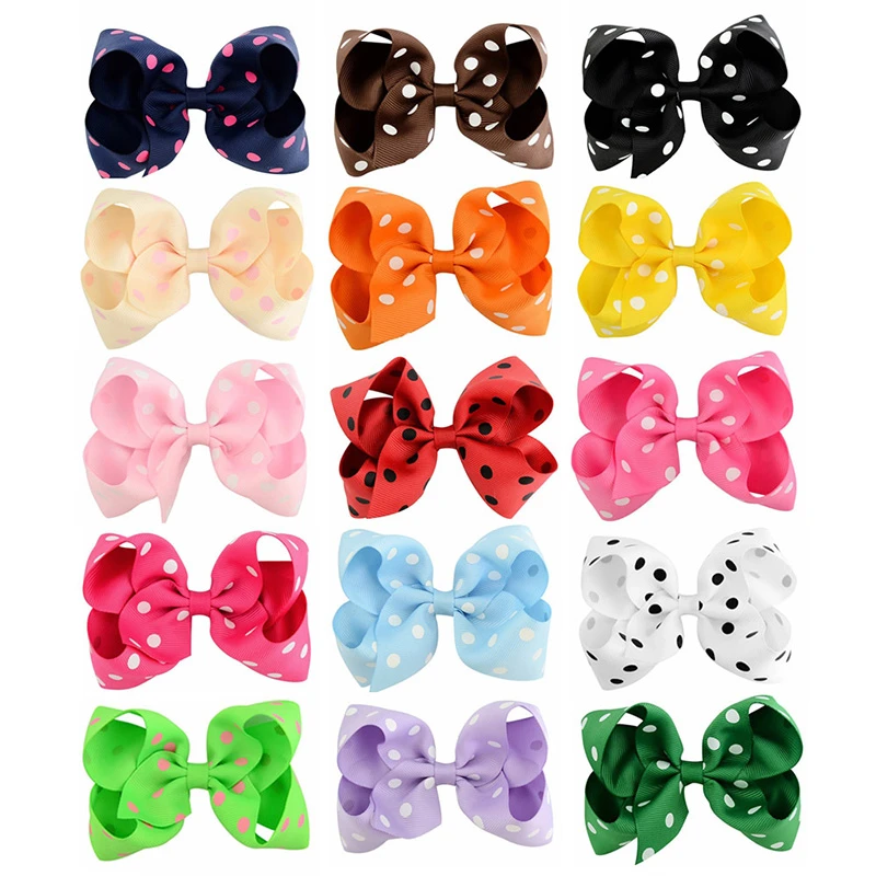 4.5 Inch grosgrain ribbon boutique polk dots girls hair bow with alligator clip