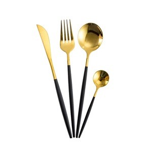 4pcs flatware gold plating stainless steel spoons forks and knives cutlery set with color box