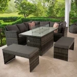 5 pieces Outdoor furniture set waterproof fire pit outdoor sofa set modern rattan aluminum outdoor furniture set