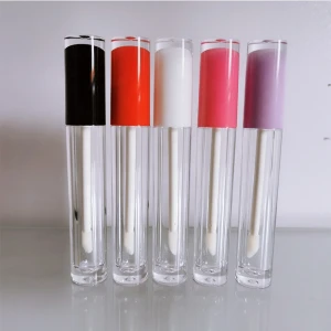 5ml High quality pink cylinder long thicklip glaze empty full transparent clear lip gloss tube with wands