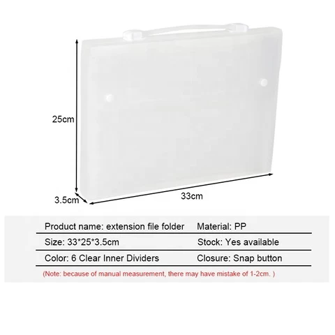 6 pocket clear plastic button closure expandable folder accordion file with handle