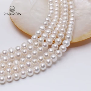 9-10mm White Color Oval Potato Shaped Fresh Water Pearl Strand