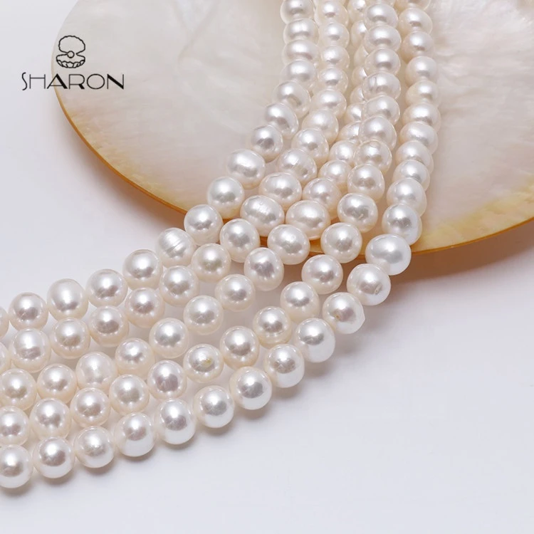 9-10mm White Color Oval Potato Shaped Fresh Water Pearl Strand