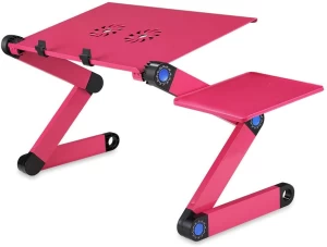 Adjustable Foldable Aluminium Laptop Folding Table for Bed with Double USB Cooling Fan and Mouse Pad for Ergonomic Lap Desk