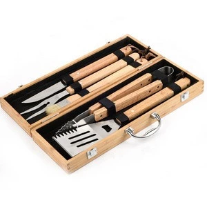 Amazon wholesale wooden handle bbq tool set with box