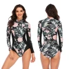 AOSHILI  long sleeve surfing suit sunscreen female swimsuit hot spring diving print front zipper surfsuit