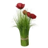 Artificial 3 heads poppy silk flowers onion grass block branch plants for indoor home shopping mall fence decoration