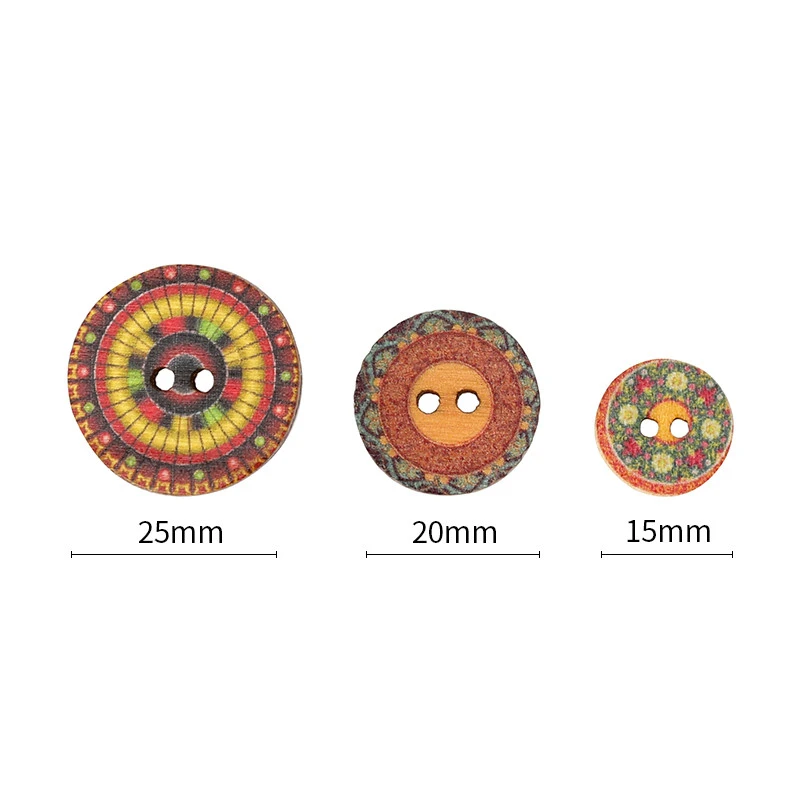 Assorted Flower Painting Round Wood Big Buttons 2 Holes Wooden Button For Crafting