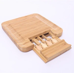 Bamboo Cheese Board with Cutlery Set, Meat Board Cheese Tray Chopping board