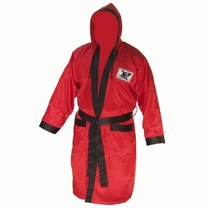 Best Quality custom red black trims boxing robes professional fighter gown boxing polyester 2017 18 custom made logo styles