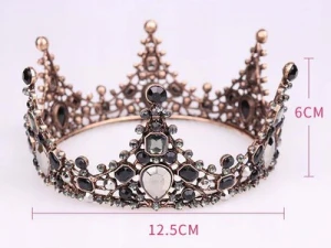 Black Baroque Luxury Crystal Crown Tiara For Cake Decoration