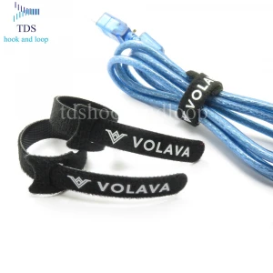 Black nylon hook loop cable tie with custom logo